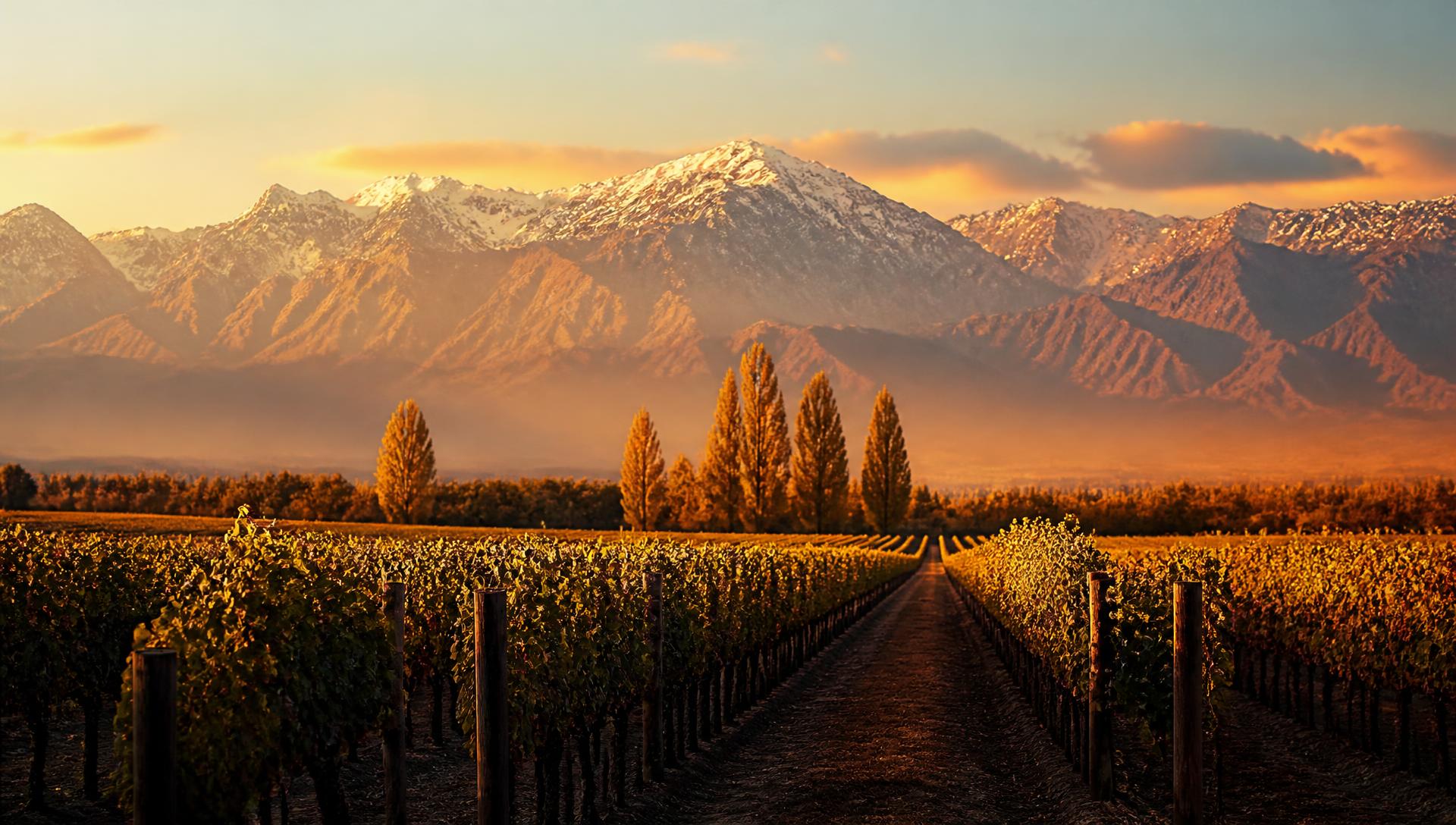 Vinhedos em Mendoza com a cordilheira dos Andes ao fundo