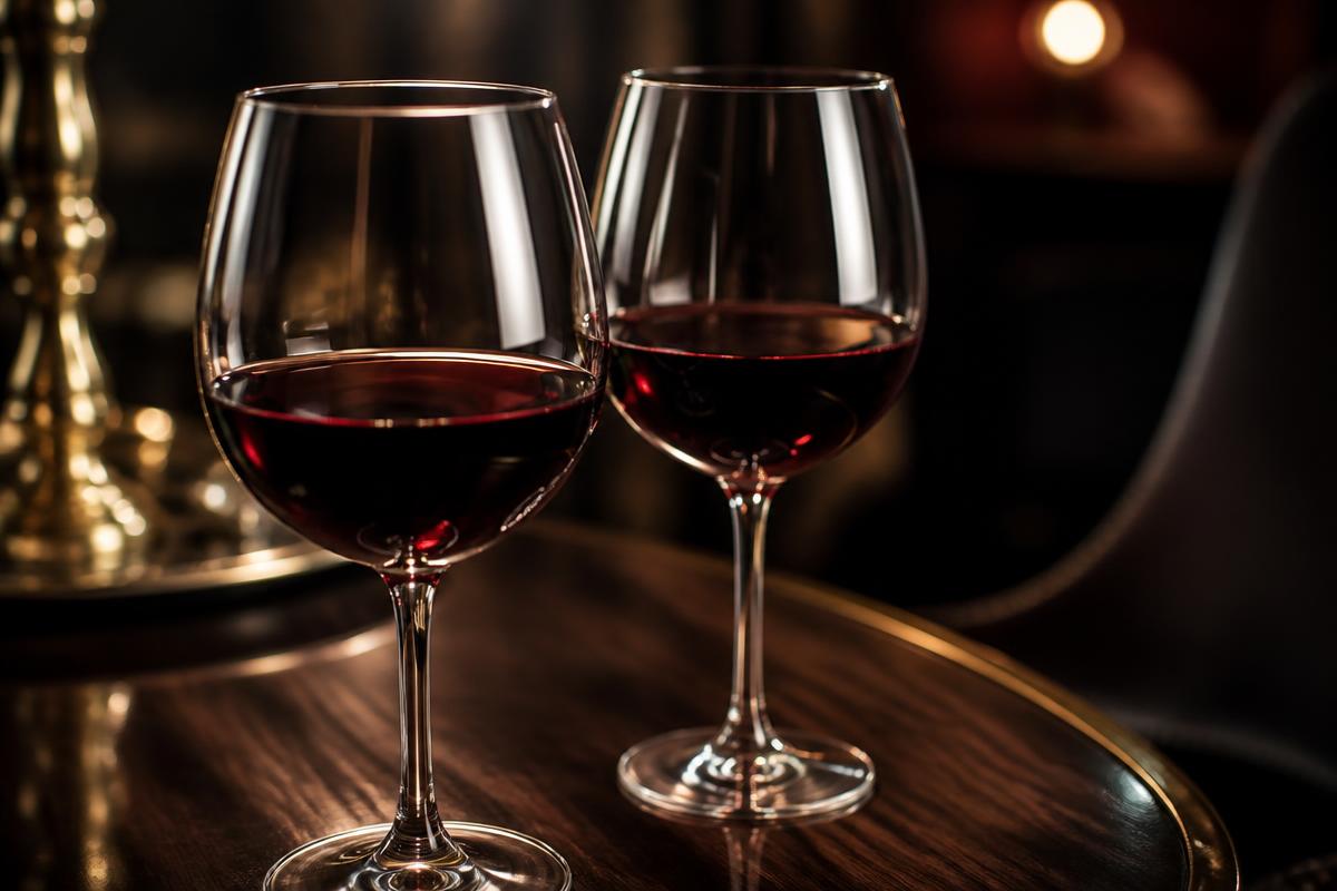 Duas taças de vinho tinto em ambiente elegante